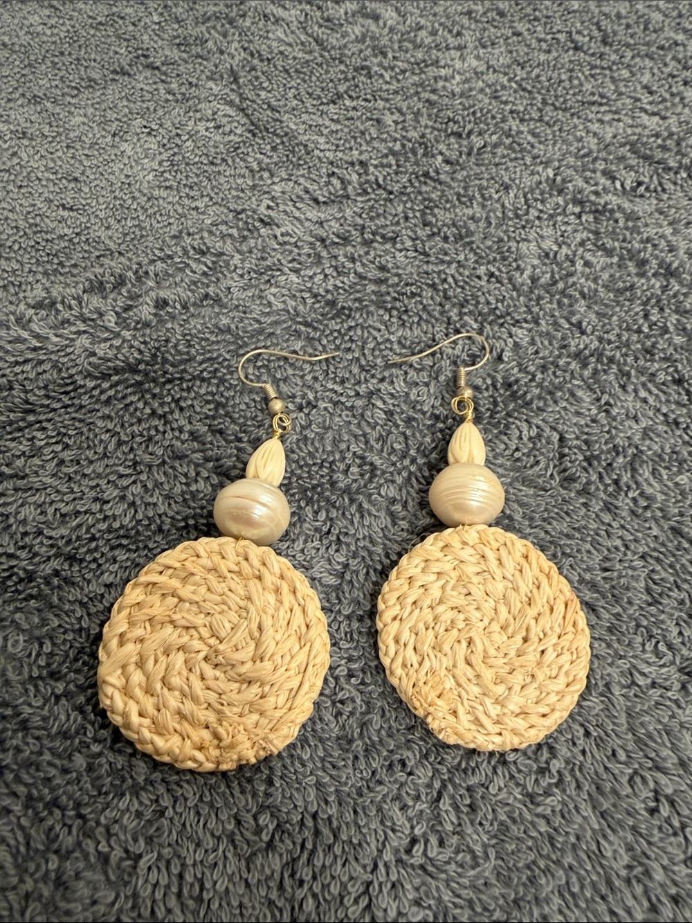 Neiman Marcus Natural Beige Woven Disc Drop Earrings